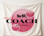 Coach Pink Signature Horse And Carriage Flannel Throw Blanket C331